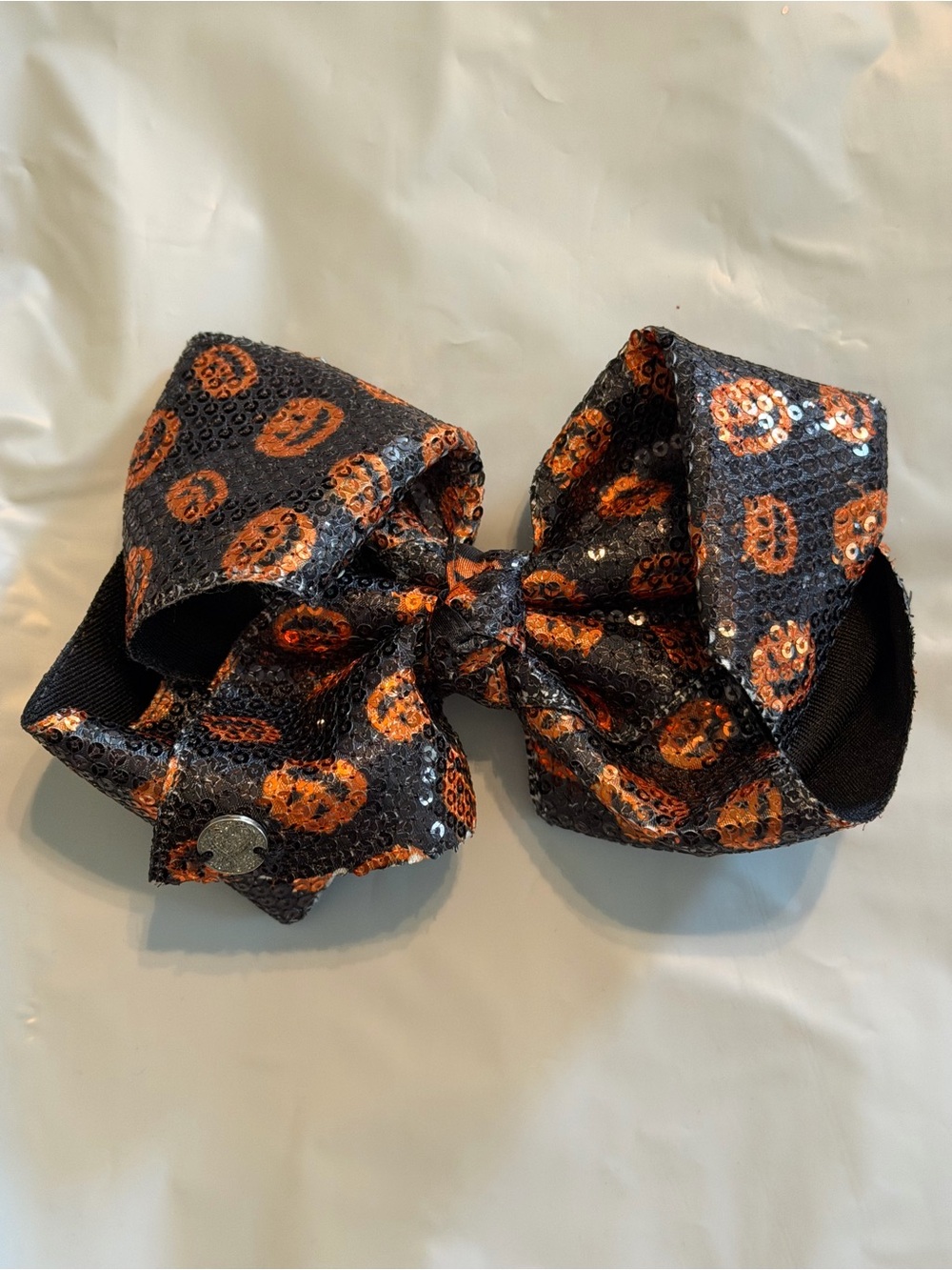 JoJo Siwa Black and Orange Sequin Pumpkin Bow Hair Clip